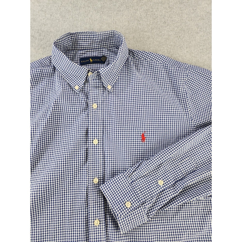 RALPH LAUREN Shirt Mens XL Blue White‎ Gingham Checked Button Down Casual Dressy
